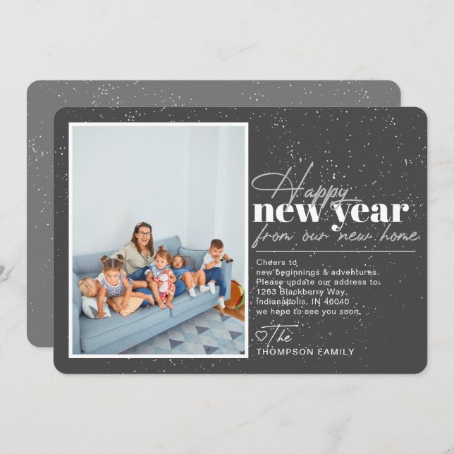 Happy New Year Moving Announcement Grey Photo (Front/Back)