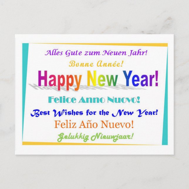 Happy New Year - multilingual Holiday Postcard (Front)