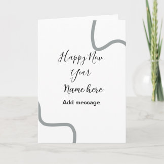 Happy new year name message gray simple holiday  card