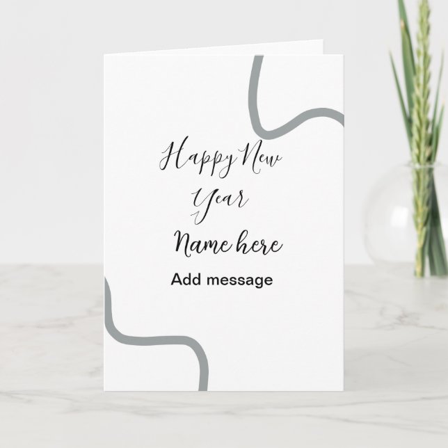 Happy new year name message gray simple holiday  card (Front)