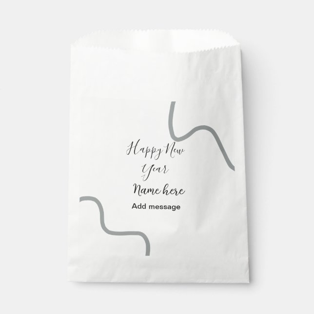 Happy new year name message gray simple holiday  favour bags (Front)