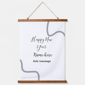 Happy new year name message gray simple holiday  hanging tapestry