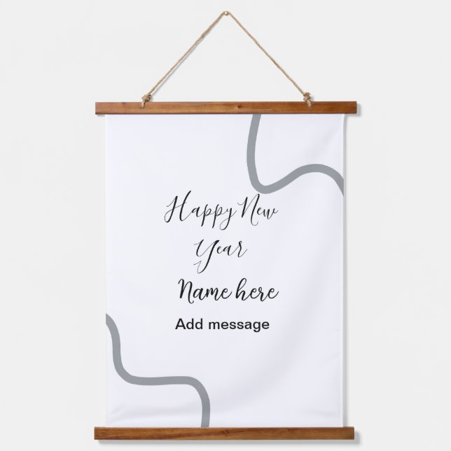 Happy new year name message gray simple holiday  hanging tapestry (Front)