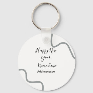 Happy new year name message gray simple holiday  key ring