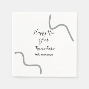 Happy new year name message gray simple holiday napkin
