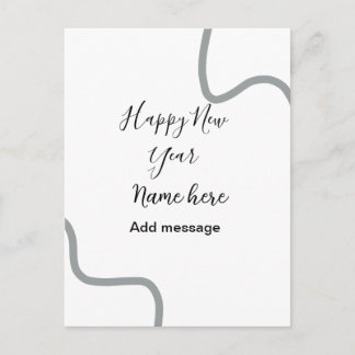 Happy new year name message gray simple holiday  postcard