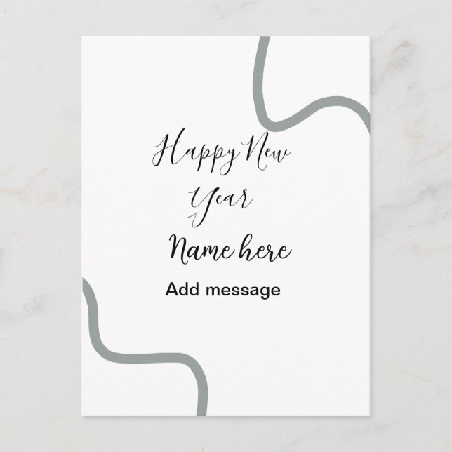 Happy new year name message gray simple holiday  postcard (Front)