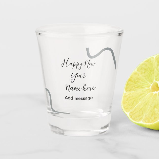Happy new year name message gray simple holiday  shot glass (Front)