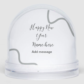 Happy new year name message gray simple holiday  snowglobe