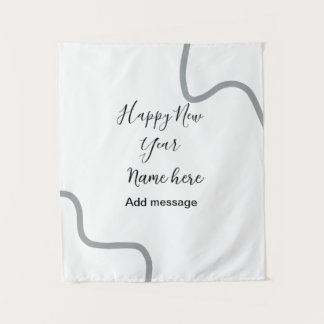 Happy new year name message gray simple holiday  tapestry