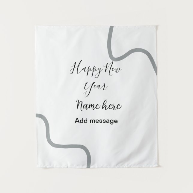Happy new year name message gray simple holiday  tapestry (Front)