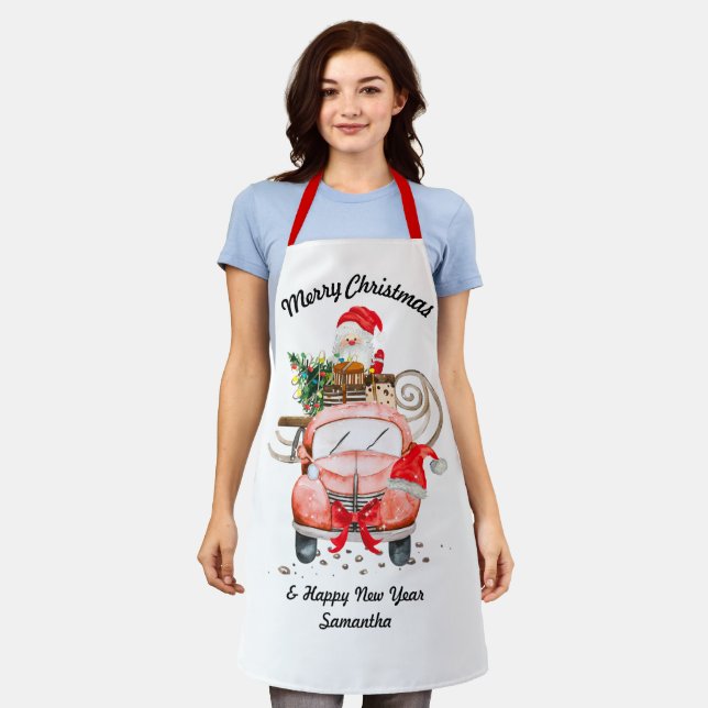 Happy New Year Name Santa truck Christmas Apron (Worn)