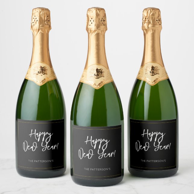 Happy New Year NAME Sparkling Wine Label Fun Moder (Bottles)