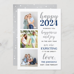 Happy New Year Navy and Silver Expecting in 2024 Holiday Card