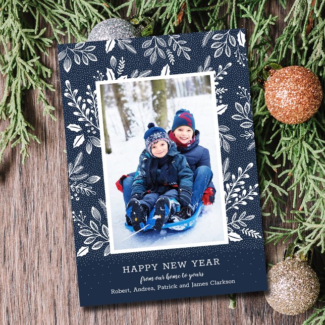 Happy New Year Navy Blue Photo Holiday Card (Happy New Year Navy Blue Photo Holiday Cards - Order INSTANT DOWNLOAD and/or PRINTED or both!)