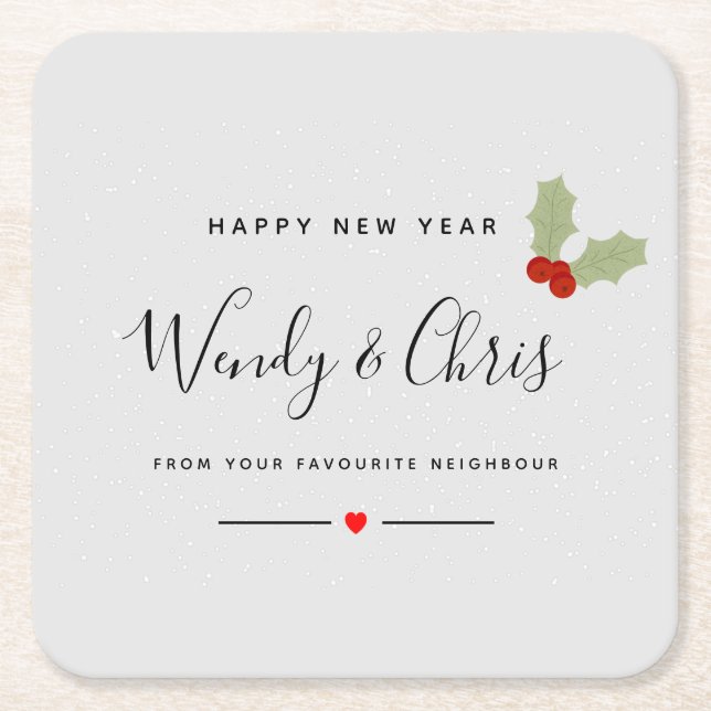 Happy New YEAR  neighbour Square Paper Coaster (Front)
