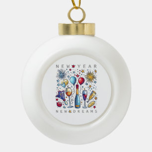 Happy New Year New Dreams 2026 Family Matching Fir Ceramic Ball Christmas Ornament