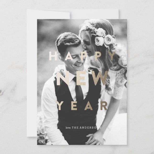 Happy New Year! | New Year Gold Holiday Photo Card (Front)