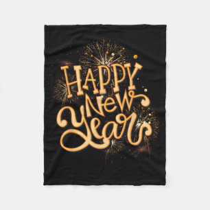 Happy New Year New Years Eve Party , Black Fleece Blanket