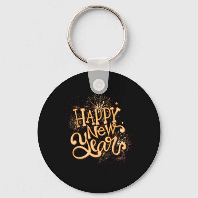 Happy New Year New Years Eve Party , Black  Key Ring (Front)
