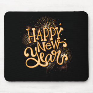 Happy New Year New Years Eve Party , Black Mouse Mat