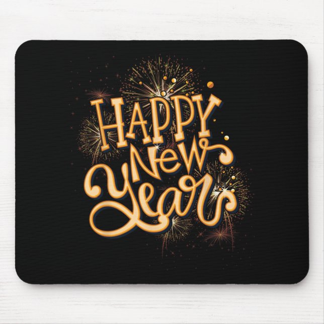 Happy New Year New Years Eve Party , Black  Mouse Mat (Front)