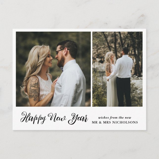 Happy New Year Newly Wed Couple Photo Holiday Postcard (Front)