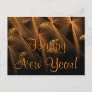 Happy New Year Night Reeds Abstract Fractal Holiday Postcard
