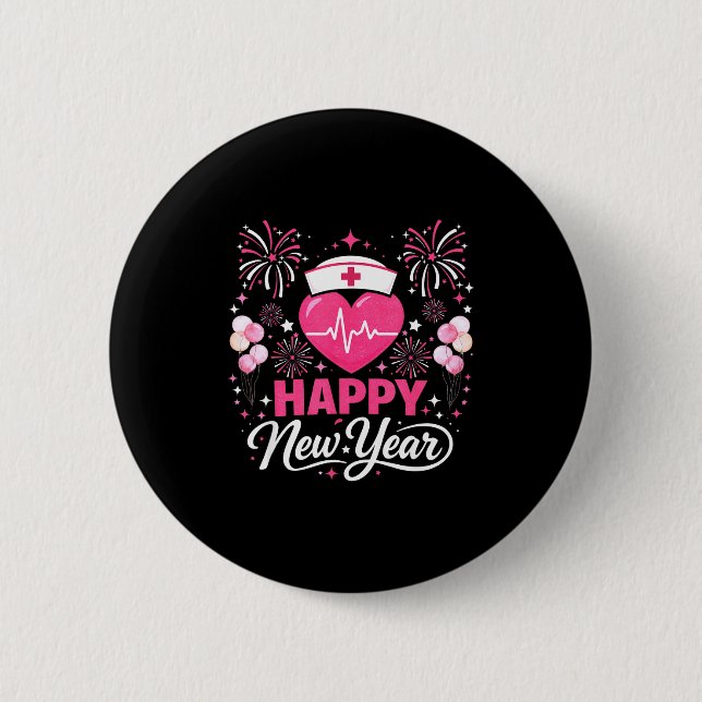 Happy New Year Nurse Crew Heartbeat Medical Celebr 6 Cm Round Badge (Front)