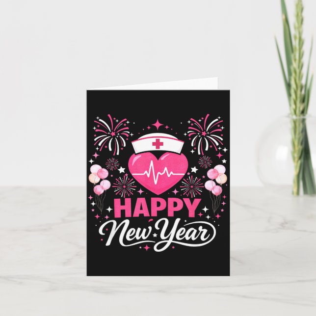 Happy New Year Nurse Crew Heartbeat Medical Celebr Card (Front)