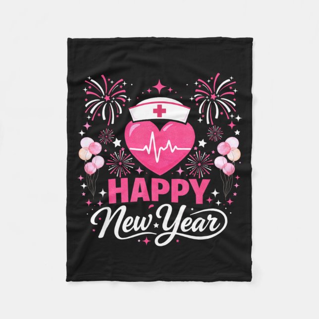 Happy New Year Nurse Crew Heartbeat Medical Celebr Fleece Blanket (Front)