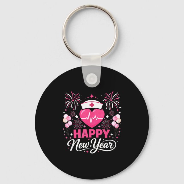 Happy New Year Nurse Crew Heartbeat Medical Celebr Key Ring (Front)