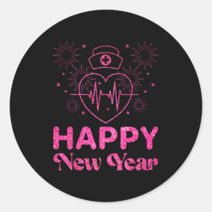 Happy New Year Nurse Crew Heartbeat New Years Eve  Classic Round Sticker