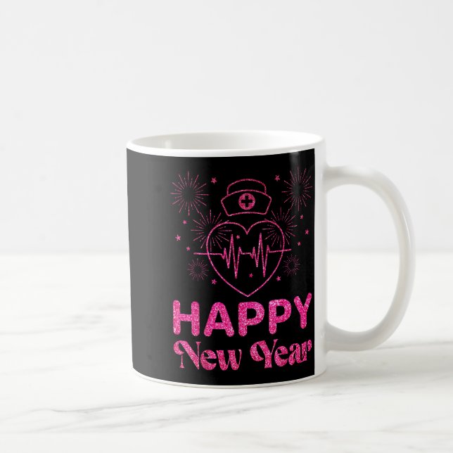 Happy New Year Nurse Crew Heartbeat New Years Eve  Coffee Mug (Right)