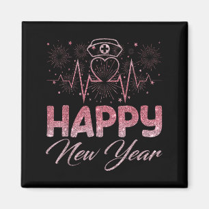 Happy New Year Nurse Crew Heartbeat New Years Eve Magnet