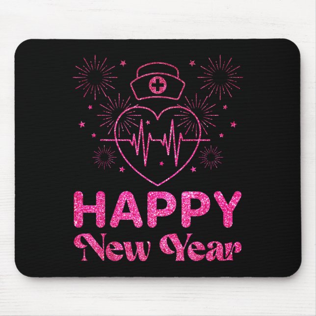 Happy New Year Nurse Crew Heartbeat New Years Eve  Mouse Mat (Front)