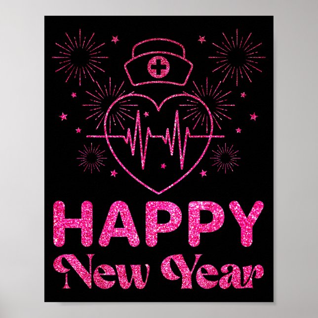 Happy New Year Nurse Crew Heartbeat New Years Eve  Poster (Front)