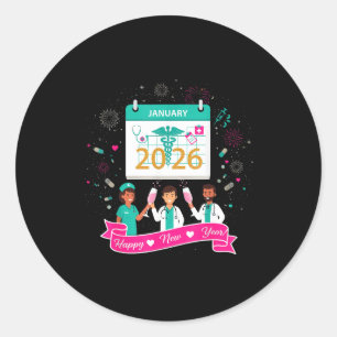 Happy New Year Nurse Shirt; Cute Medical Staff 202 Classic Round Sticker