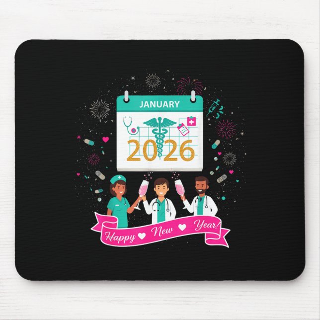 Happy New Year Nurse Shirt; Cute Medical Staff 202 Mouse Mat (Front)