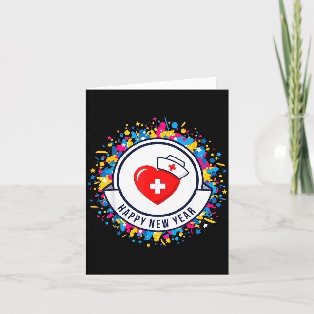 Happy New Year Nurse Shirt Cute Nk Heartbeat Medic Card (Front)