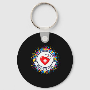 Happy New Year Nurse Shirt Cute Nk Heartbeat Medic Key Ring