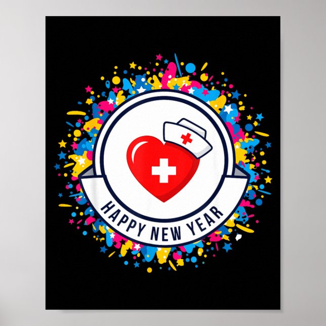 Happy New Year Nurse Shirt Cute Nk Heartbeat Medic Poster (Front)