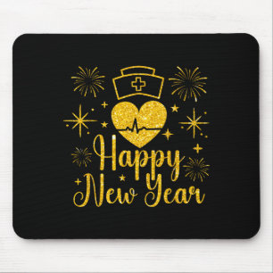 Happy New Year Nurses Heartbeat Fireworks New Year Mouse Mat