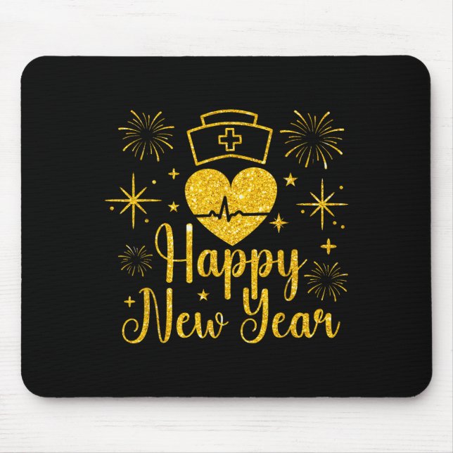 Happy New Year Nurses Heartbeat Fireworks New Year Mouse Mat (Front)