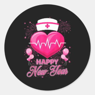 Happy New Year Nurses Heartbeat New Years Eve Part Classic Round Sticker