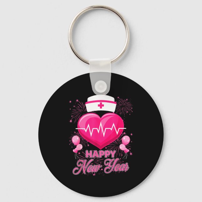 Happy New Year Nurses Heartbeat New Years Eve Part Key Ring (Front)