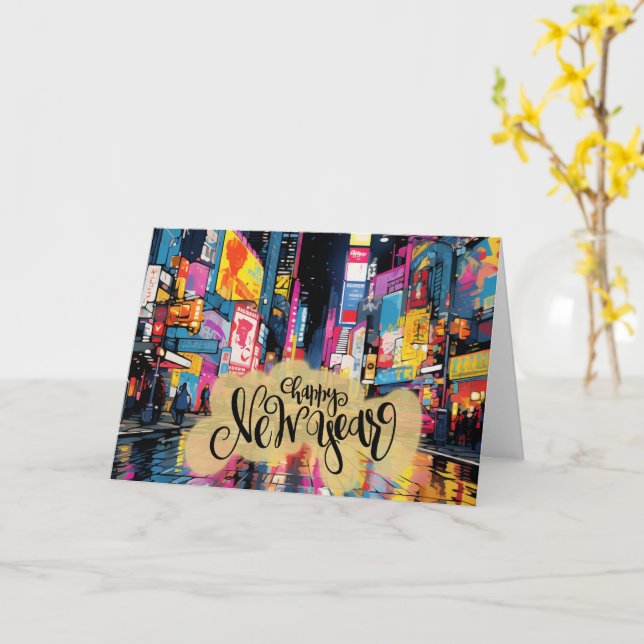 Happy New Year, NYC illustration, Card (Yellow Flower)