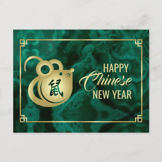 Happy New Year of The Rat - 2020 - Malachite Holiday Postcard (Front)