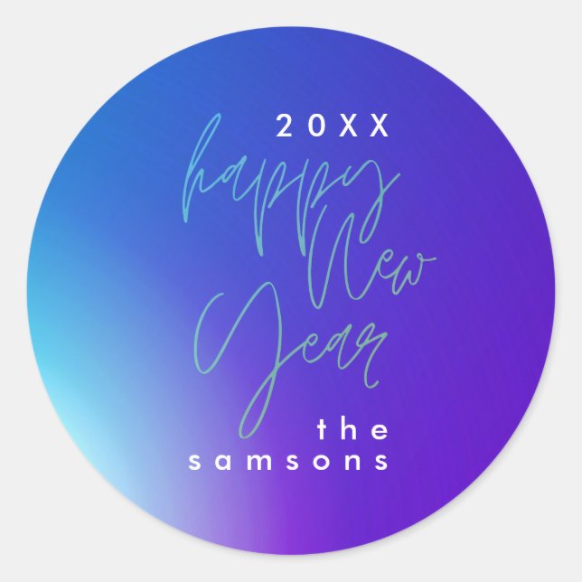 Happy New Year | Ombre Gradient | Colourful Horizo Classic Round Sticker (Front)