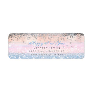 Happy New Year Ombre Silver Stars Snow Pink